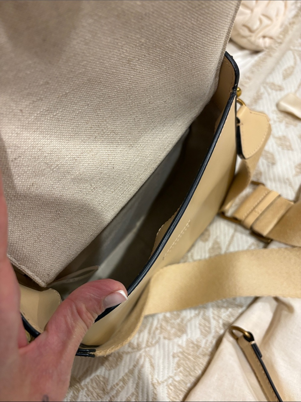 Etienne Aigner Cream Leather Crossbody with Gold Buckle - Picture 11 of 14